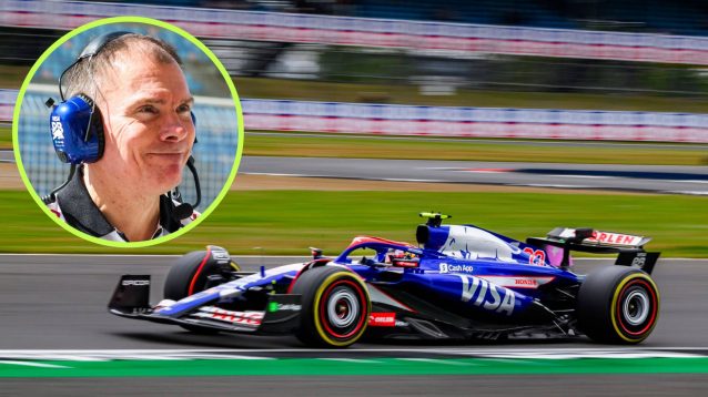 VCARB's Alan Permane and Yuki Tsunoda at the 2024 British Grand Prix.