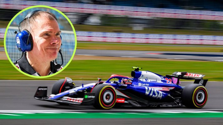 VCARB's Alan Permane and Yuki Tsunoda at the 2024 British Grand Prix.