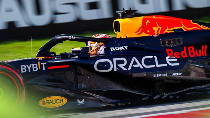A trackside shot of Max Verstappen in action in Austria