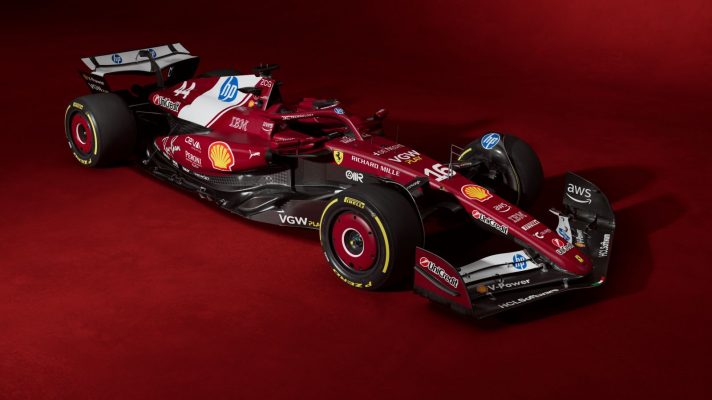 An official launch shot of the Ferrari SF-25 car