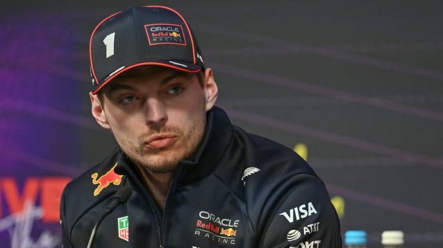 Max Verstappen at a press conference ahead of F1 75 event