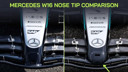 Mercedes experiment with different nose tip solutions on striking W16