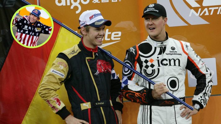 Michael Schumacher and Sebastian Vettel at the Race of Champions.