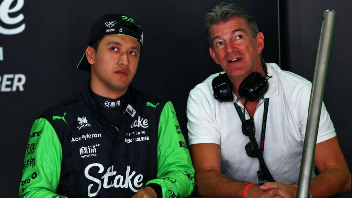 Cadillac team boss Graeme Lowdon with Zhou Guanyu.