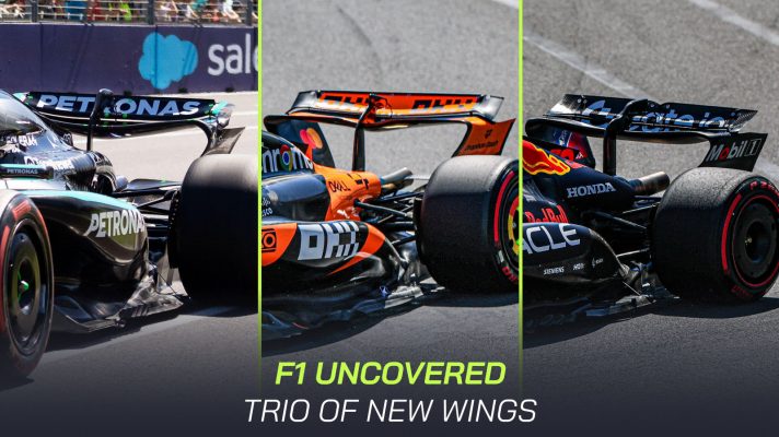 McLaren MCL39, Mercedes W16 and Red Bull RB21 new rear wings