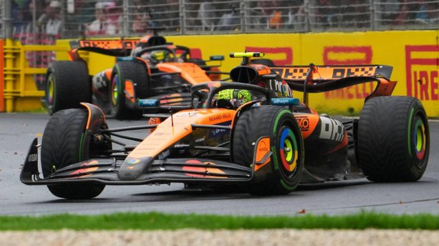 McLaren's Lando Norris and Oscar Piastri at the 2025 Australian Grand Prix.