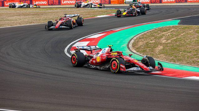 Lewis Hamilton ahead of Ferrari team-mate Charles Leclerc at the 2025 Chinese Grand Prix