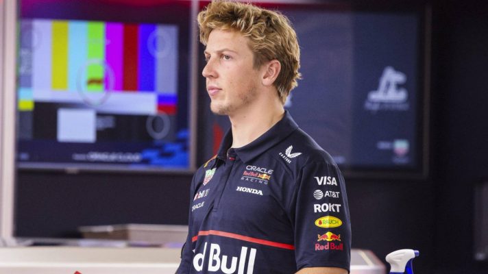 Liam Lawson stood alone in the Red Bull garage at the 2025 Chinese Grand Prix