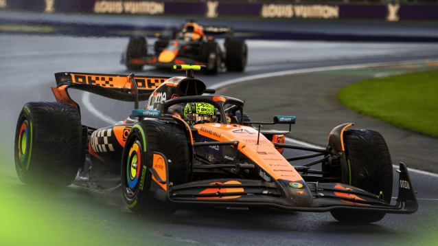 Lando Norris leads Max Verstappen in the wet in Australia