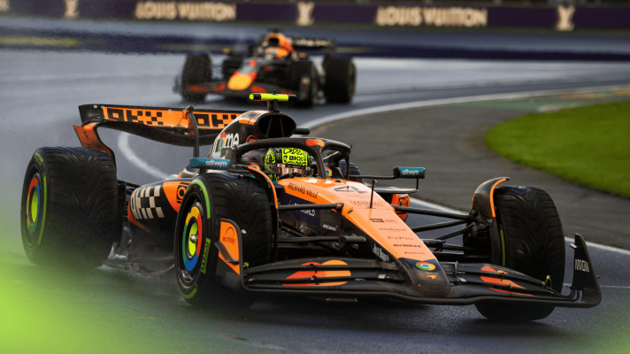 Lando Norris leads Max Verstappen in the wet in Australia