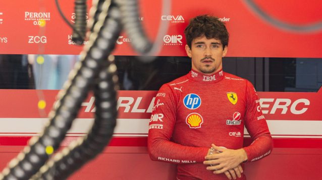 Charles Leclerc in the Ferrari garage