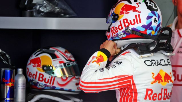 Yuki Tsunoda inside the Red Bull garage