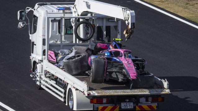 Jack Doohan's wrecked Alpine A525 driven away after he crashed heavily in FP2 at the Japanese Grand Prix
