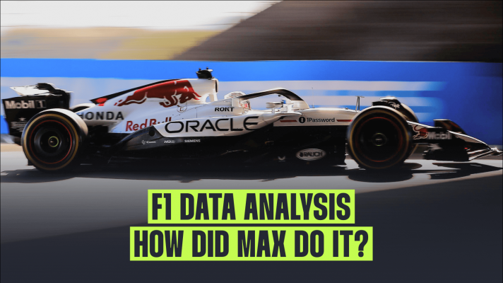 A side-profile shot of Max Verstappen on track at Suzuka with a banner reading: 'F1 data analysis: How did Max do it?'
