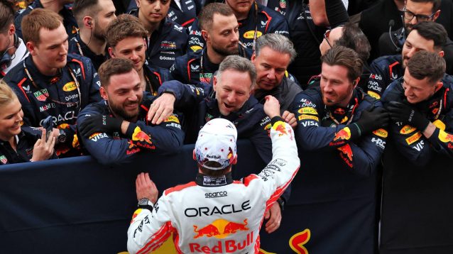 Max Verstappen hugs Christian Horner
