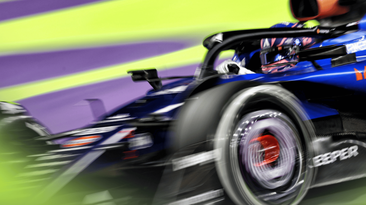 An action shot of Alex Albon's Williams on track in Jeddah