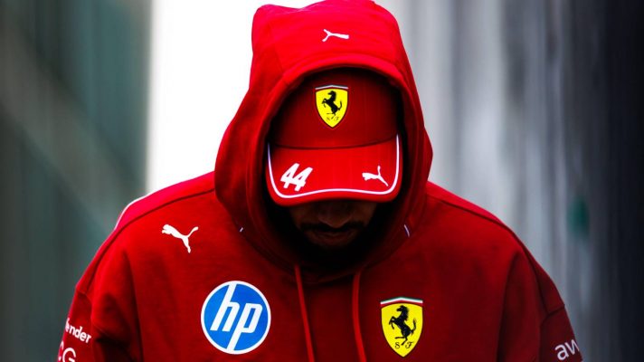 Ferrari's Lewis Hamilton, head down, at the 2025 Japanese Grand Prix