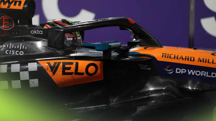 An close-up shot of Oscar Piastri on track in his McLaren MCL39 in Jeddah