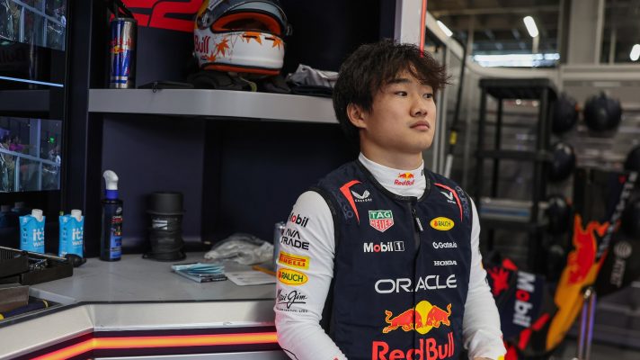 Yuki Tsunoda in the Red Bull garage