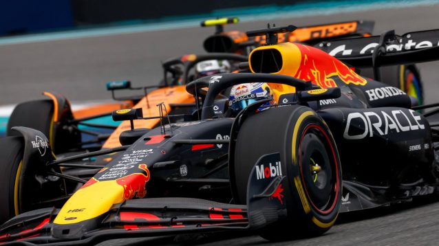 Lando Norris racing against Max Verstappen