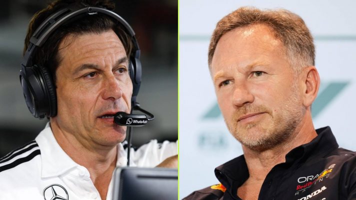 Mercedes' Toto Wolff and Red Bull's Christian Horner at the 2025 Miami Grand Prix.