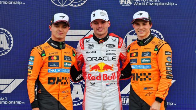 Lando Norris, Max Verstappen and Oscar Piastri