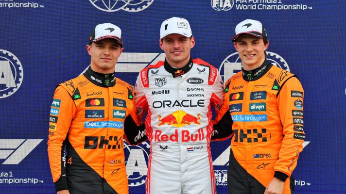 Lando Norris, Max Verstappen and Oscar Piastri