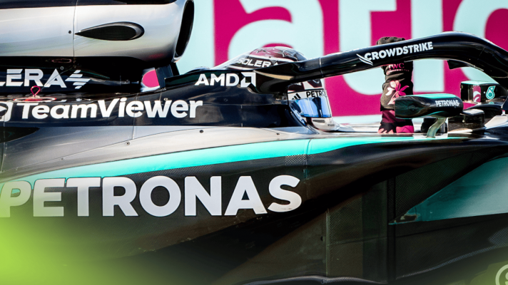 A close-up shot of Mercedes driver Andrea Kimi Antonelli on track in Miami
