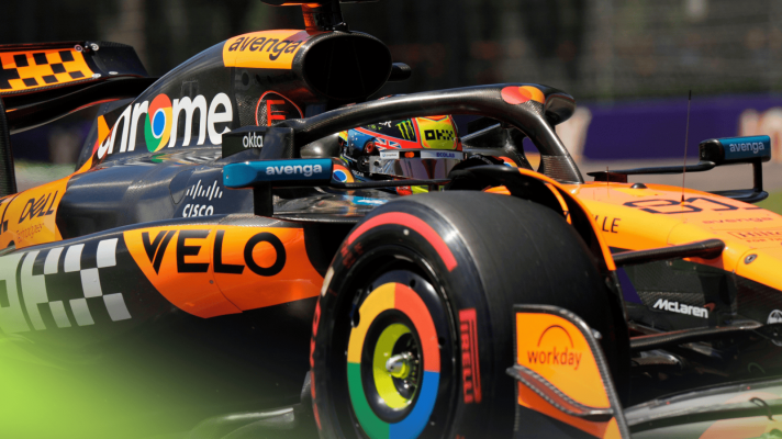 An action shot of Oscar Piastri on track at Imola