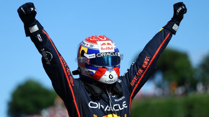Max Verstappen celebrates in Imola.