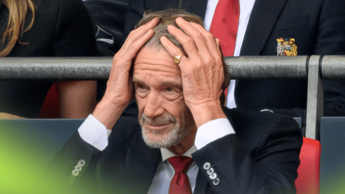 Sir Jim Ratcliffe holds his hands to his head while watching Manchester United at Wembley