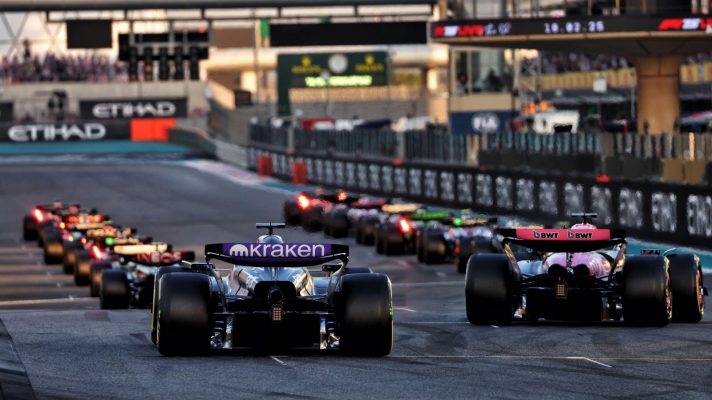 The F1 field pulls onto the grid for the start of the race.