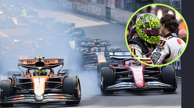 Monaco GP start and McLaren team-mates celebrate