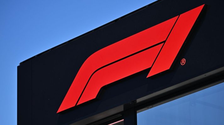 The F1 logo atop the F1 hospitality suite.