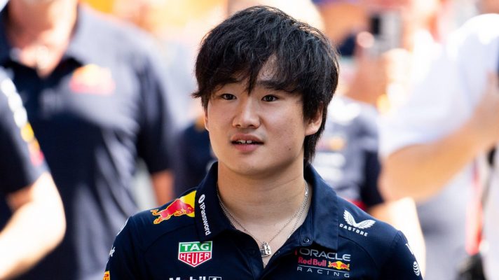 Yuki Tsunoda walked through the paddock at the Spanish Grand Prix.