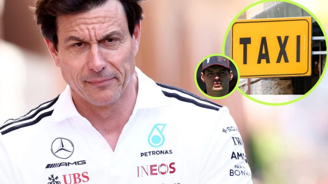 Toto Wolff, Max Verstappen and a taxi sign