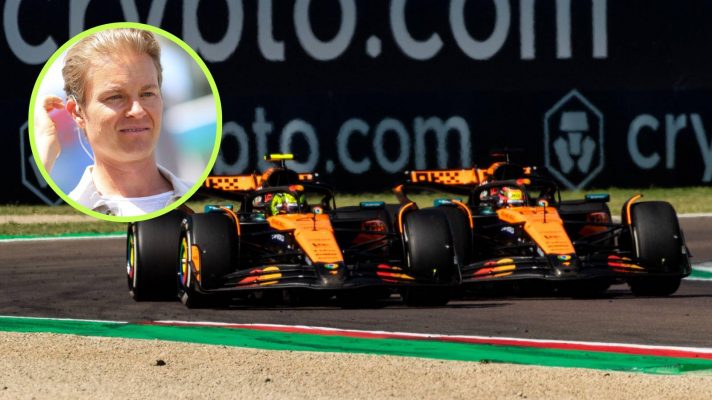 McLaren's Lando Norris and Oscar Piastri battle in the 2025 Emilia Romagna Grand Prix.
