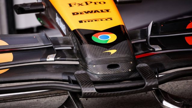 McLaren's front wing on display at the 2025 Canadian Grand Prix.