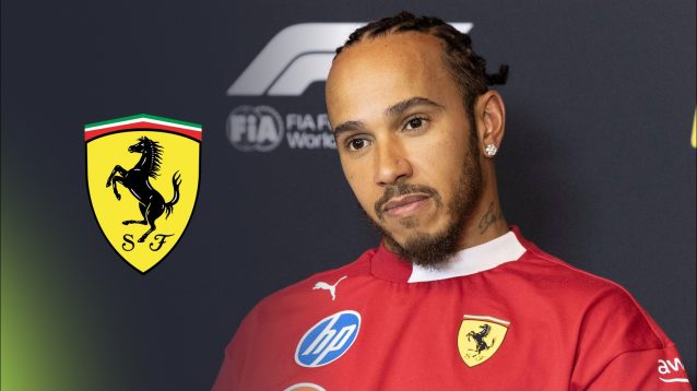 Lewis Hamilton and the Ferrari logo