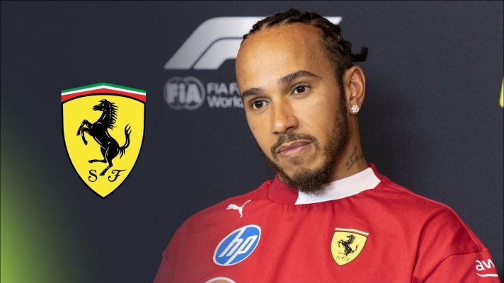 Lewis Hamilton and the Ferrari logo