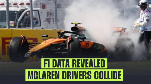 A marshal attends Lando Norris' McLaren after crashing with team-mate Oscar Piastri at the 2025 Canadian Grand Prix