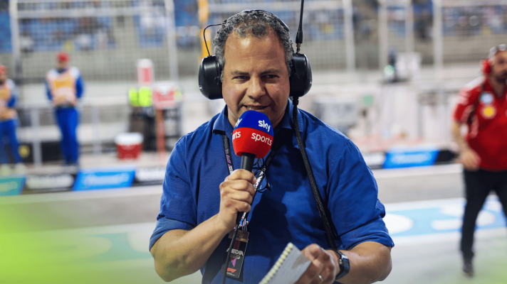 Ted Kravitz broadcasting in the pit lane in Bahrain