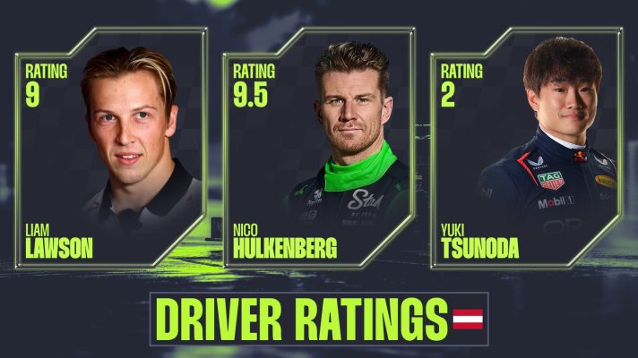 Liam Lawson, Nico Hulkenberg and Yuki Tsunoda