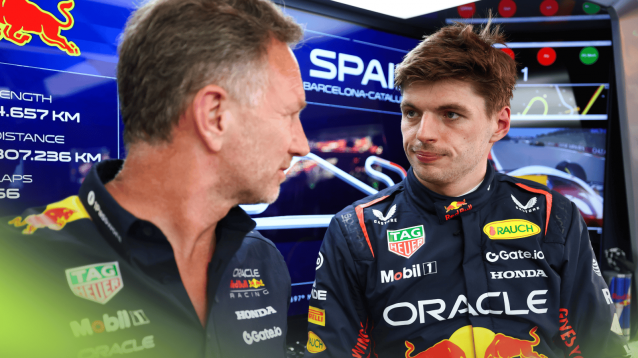 Christian Horner and Max Verstappen look at each other eye to eye in the Red Bull garage