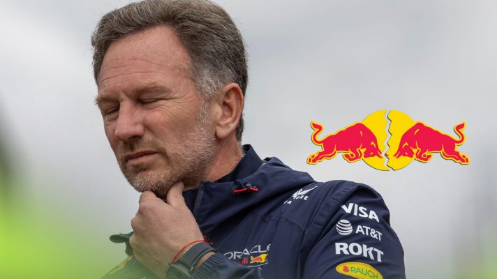 Christian Horner reaching for his throat in GP paddock.