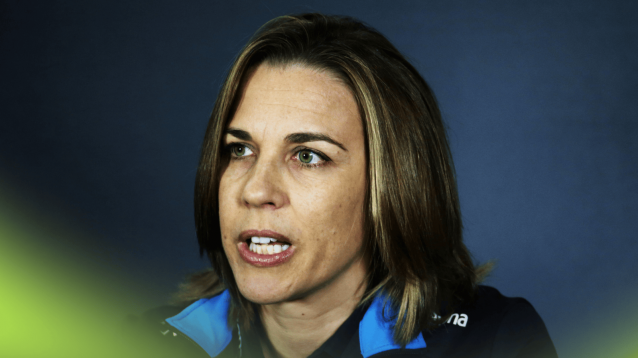 Claire Williams addresses the media in a press conference