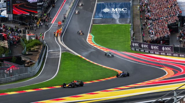 Max Verstappen on a drying Spa Francorchamps circuit