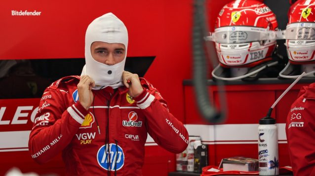 Charles Leclerc in the Ferrari garage.