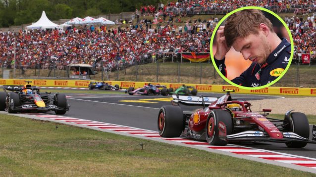 Max Verstappen racing Lewis Hamilton with Verstappen in the circle