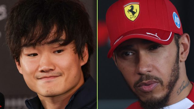 Yuki Tsunoda and Lewis Hamilton